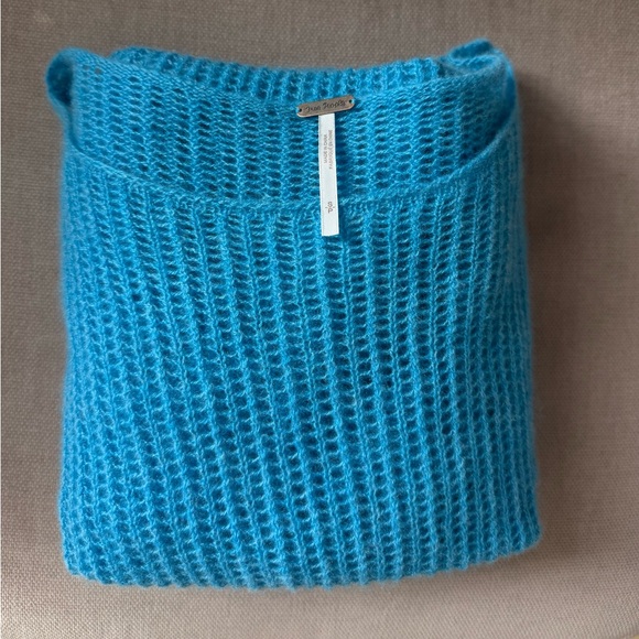 Free People Cashmere Loose Knit Pullover Blue Oversized Sheer – S - Picture 10 of 10